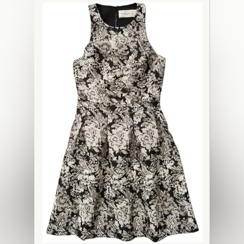 Abercrombie & Fitch Formal Mini Dress Black Gold Metallic Floral Women's Large